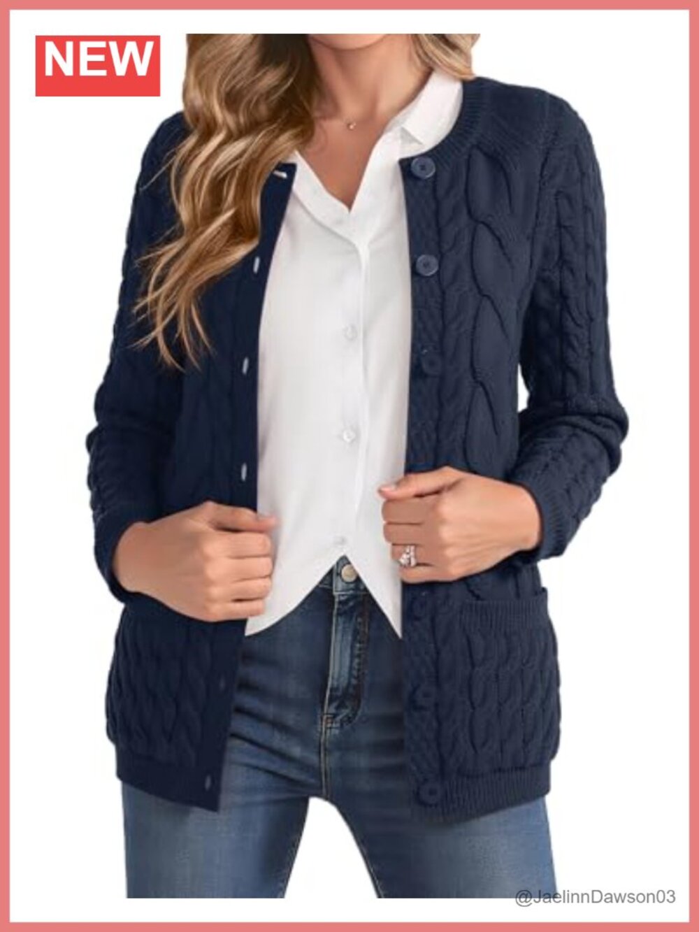 Women Cable Knit Cardigan Sweater Long Sleeve Button Front